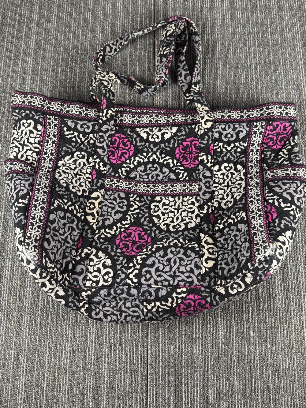 Vera Bradley Quilted Black,Gray/Pink Canterberry Magenta Patterned LargeTote Bag